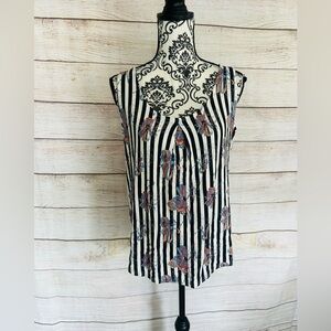 Lascana Venus Women’s Round Neck Black & White Striped Floral Sleeveless Top S